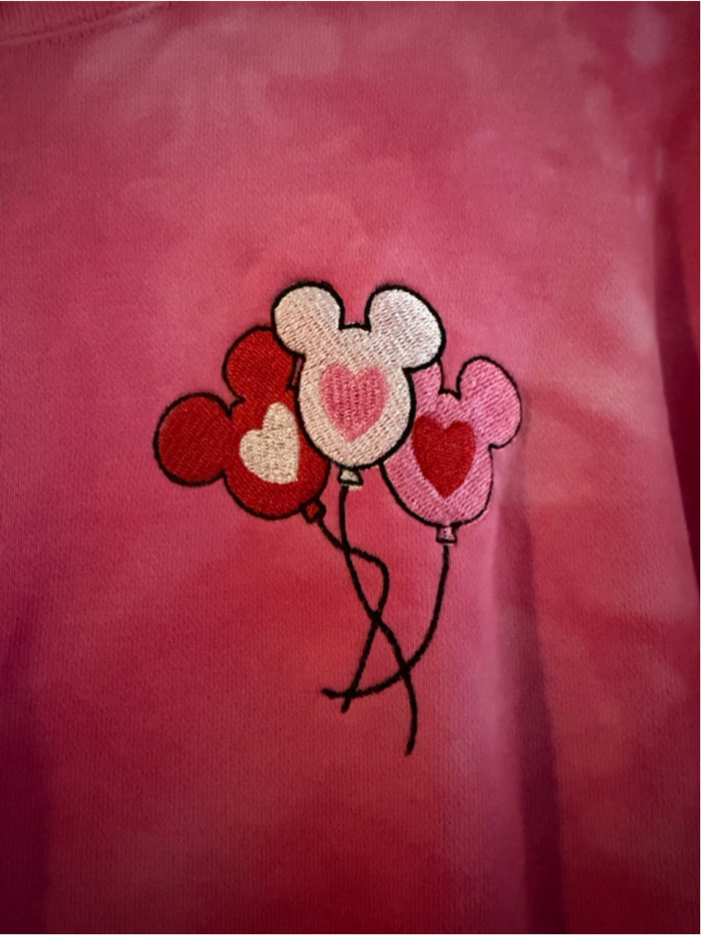 Disney Small Shop Valentine’s Day Mickey & Minnie Heart Balloon Tie-Dye Crewneck - Picture 2 of 7